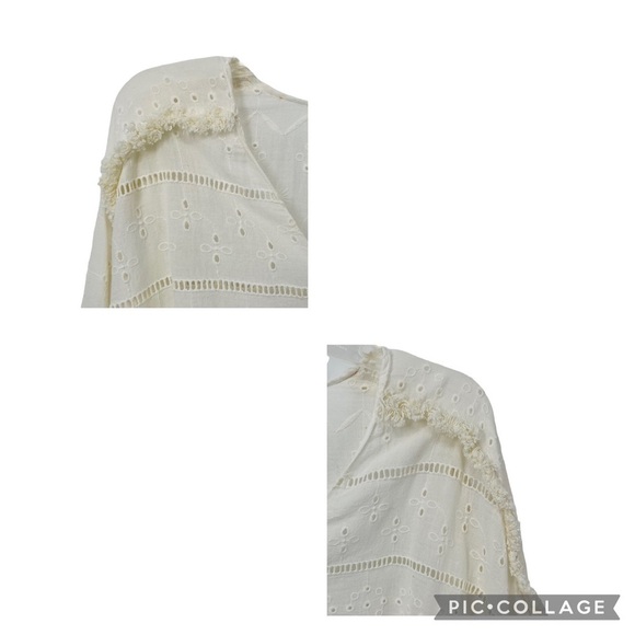 Zara Trf Collection Off-White Sheer Eyelet Fringe Wrap Boho Blouse - Sz S - Picture 6 of 16